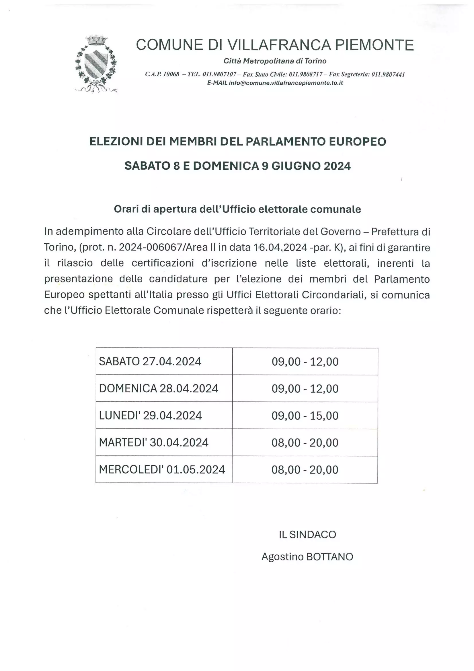 ORARIO UFFICIO ELETTORALE