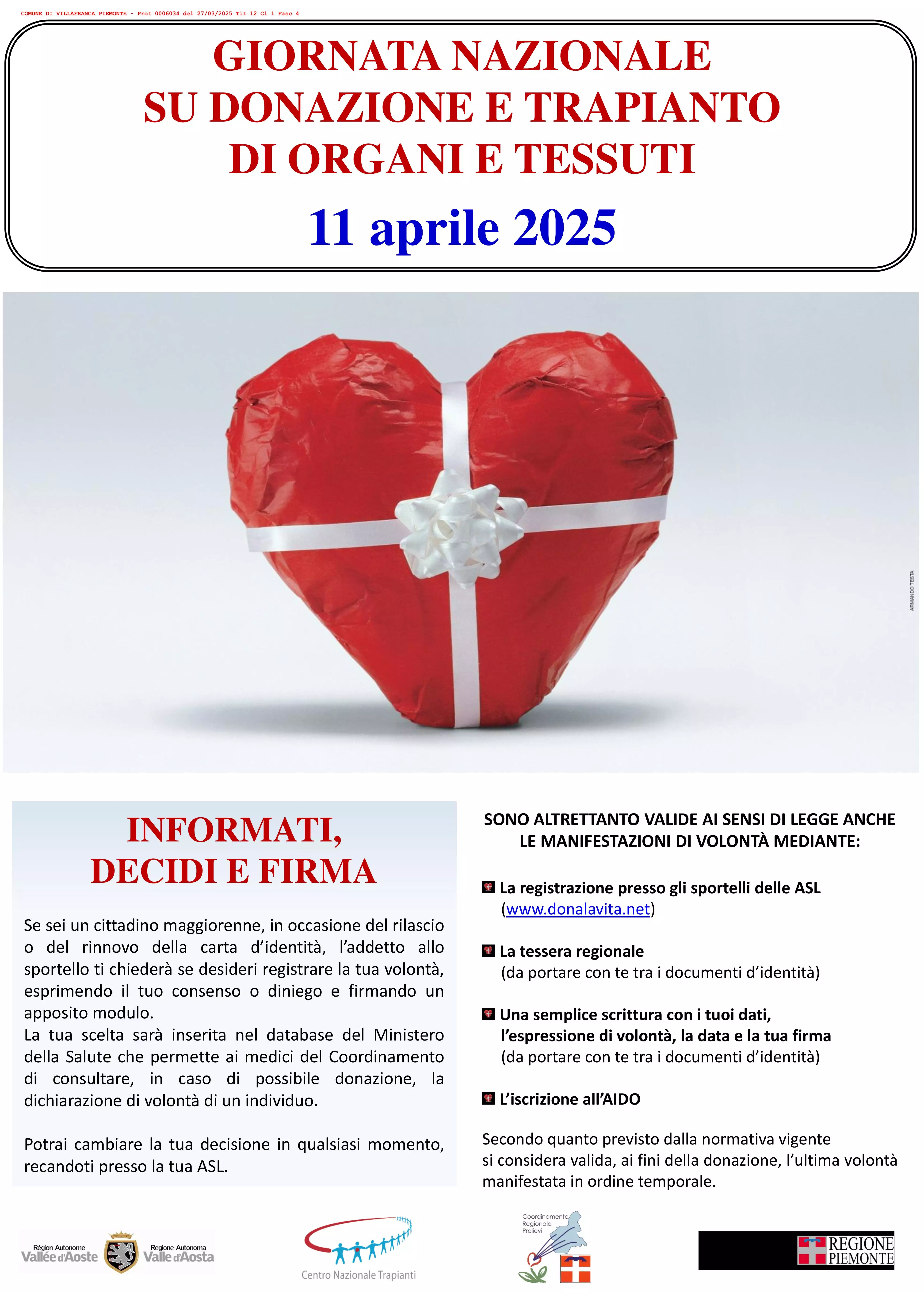 28°GIORNATA NAZIONALE SU DONAZIONE E TRAPIANTO DI ORGANI E TESSUTI